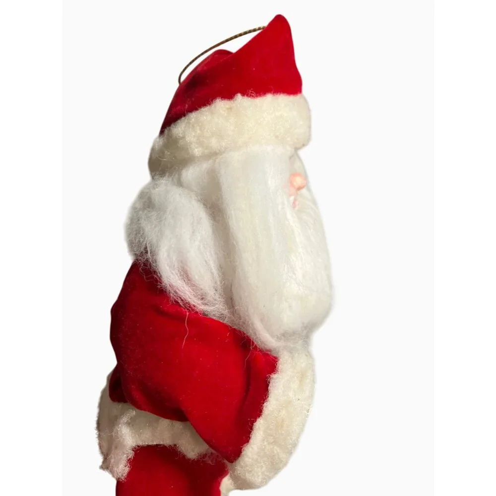 Santa Claus Doll Vintage Ornament With Teddy Bear & Bell